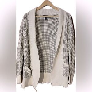 GAP 100% Cotton Cream and Gray Knit Open Cardigan